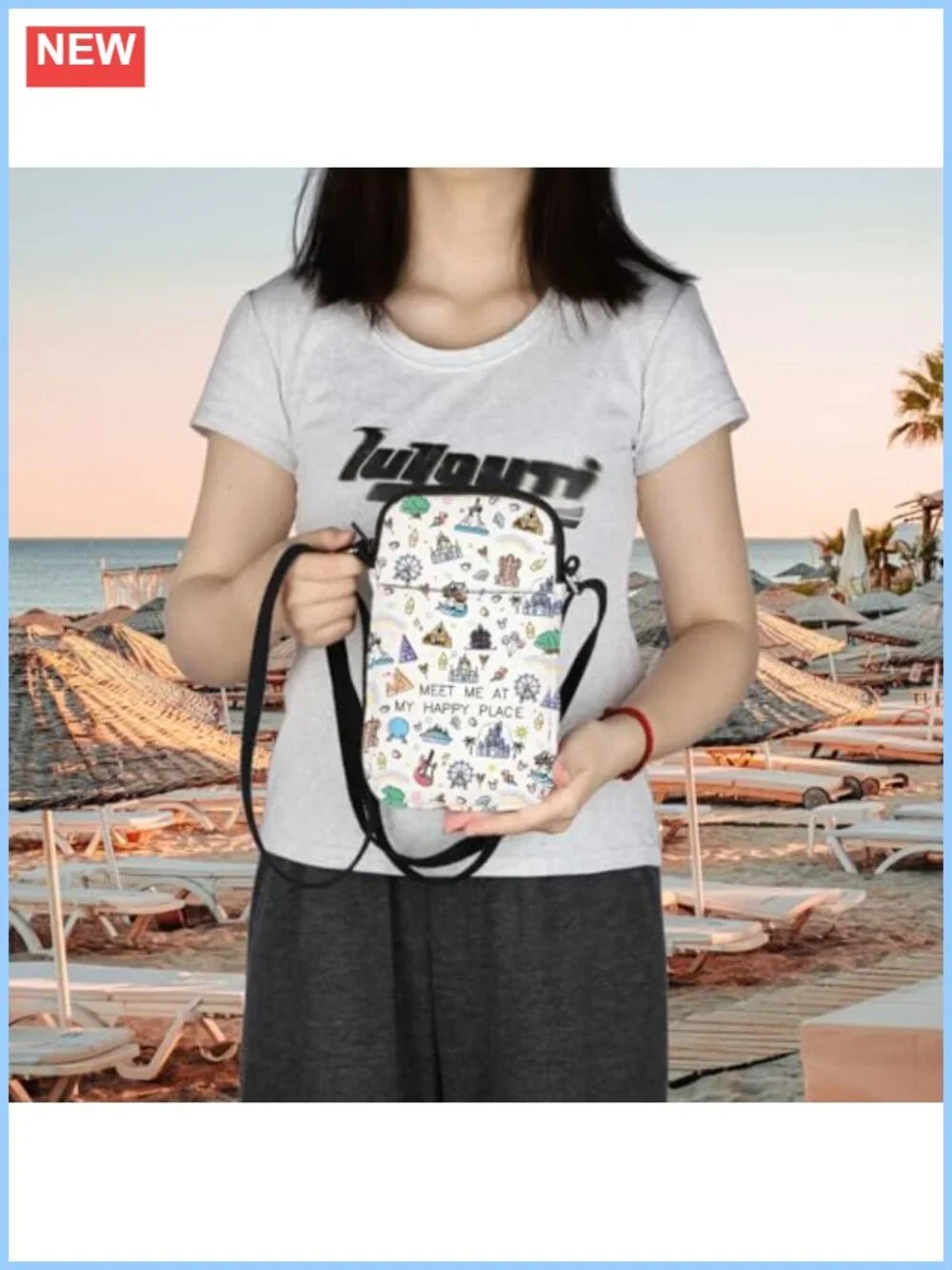 Women's Canvas Printed Crossbody Bag Mini Travel Purse with Zipper